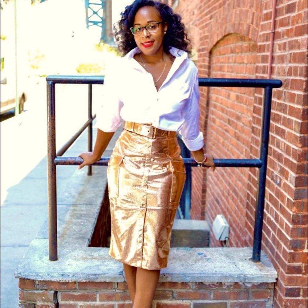 House of CB Rose Gold Vegan Leather Skirt